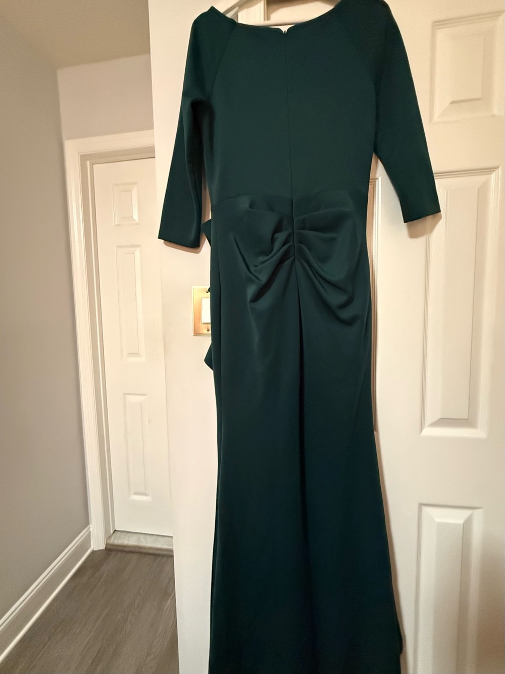 WORN TWICE-Xscape Emerald Green V-Neck Ruffle Gown - Picture 4 of 6